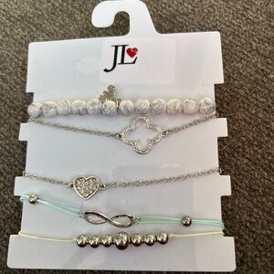 JL Silver and White Bracelet Set